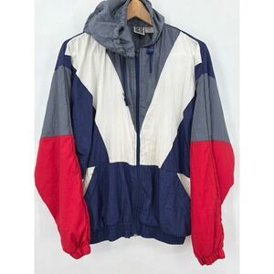 Vintage Active Wear Colorblock Windbreaker Jacket Navy Red White Grey Mens Med‎